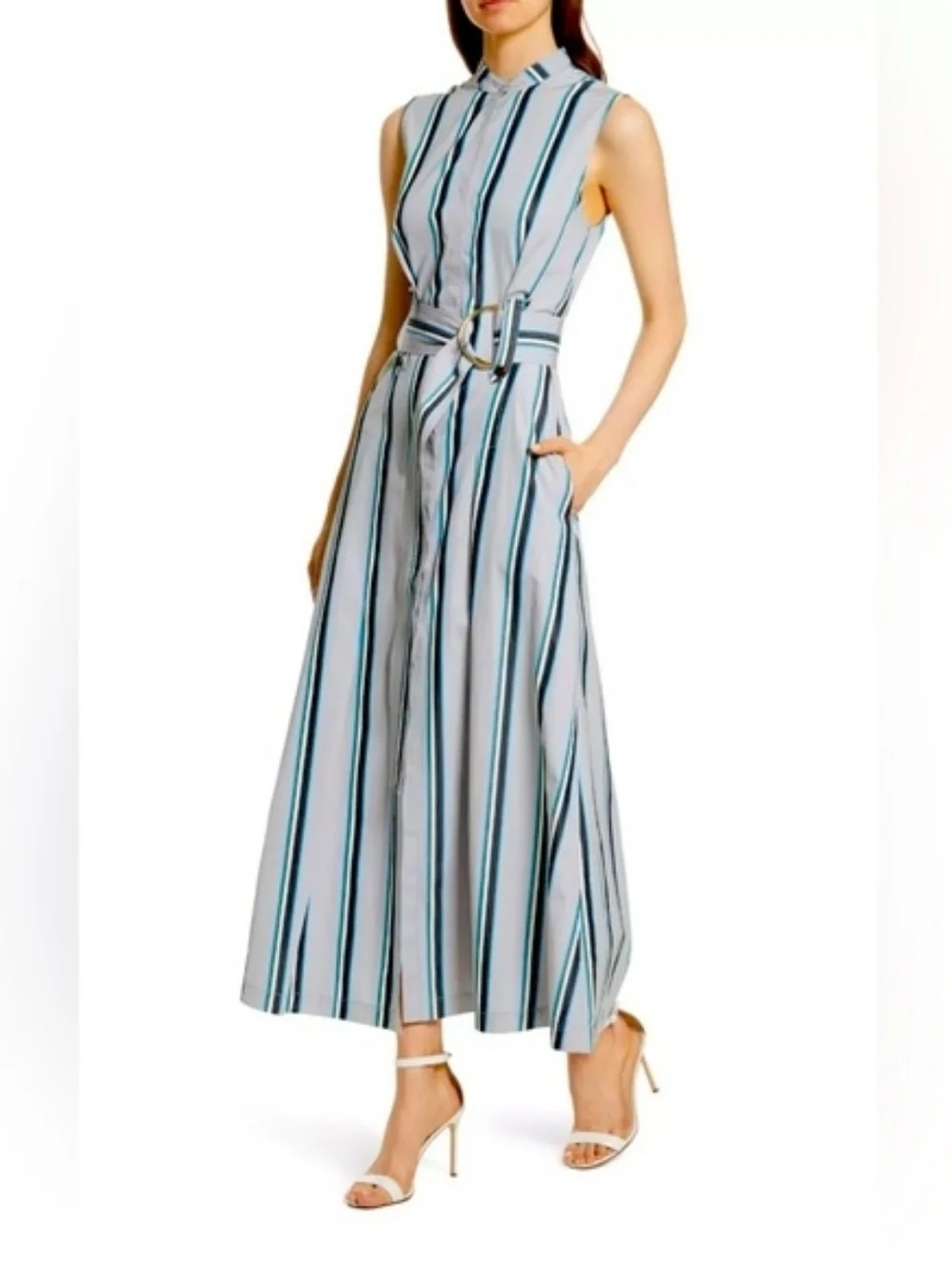 Diane von Furstenberg DVF Striped Belted Maxi Shirtdress – Size 8 – Like New - Picture 2 of 16